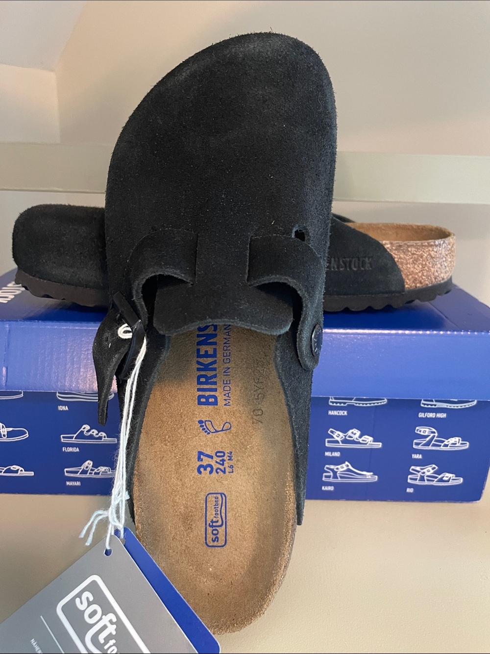 Birkenstock Boston Suede Clog in Black NEW in box EU37 reg fit